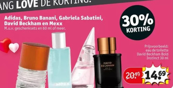 Kruidvat Adidas, bruno banani, gabriela sabatini, david beckham en mexx aanbieding