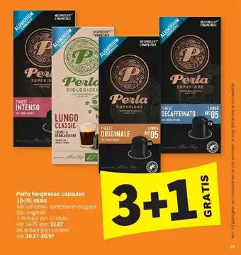 Albert Heijn Perla nespresso capsules 10-20 stuks aanbieding