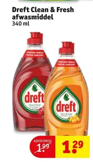 Kruidvat Dreft clean & fresh afwasmiddel 340 ml aanbieding