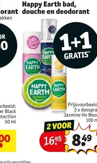 Kruidvat Happy earth bad, douche en deodorant aanbieding