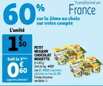 Auchan Nestle Petit Nesquik Chocolat 6 x 60g aanbieding