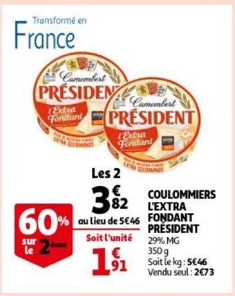 Auchan Coulommiers l'extra fondant president 350g aanbieding