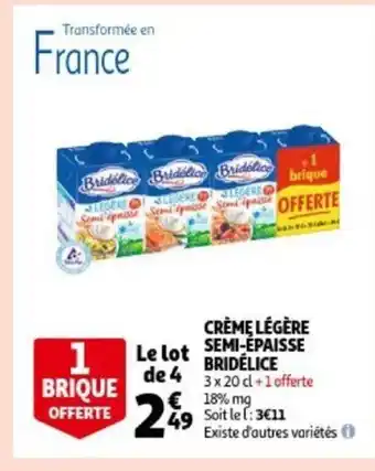Auchan Creme legere semi-epaisse bridelice 3 x 2-cl +1 offerte aanbieding