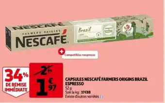 Capsules nescafe farmers origins brazil espresso 53g