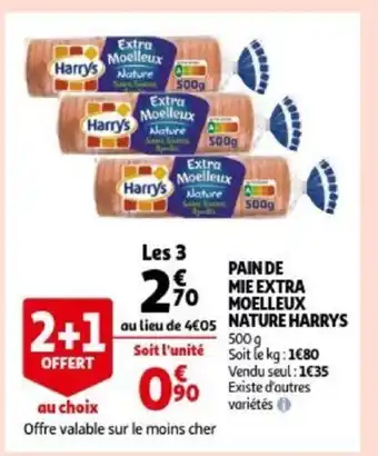 Auchan Pain de mie extra moelleux nature harrys 500g 2+1 offert aanbieding