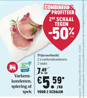 Delhaize Varkens koteletten, spiering of spek aanbieding