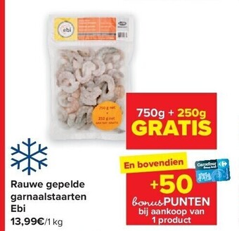 Carrefour Rauwe gepelde garnaalstaarten ebi aanbieding