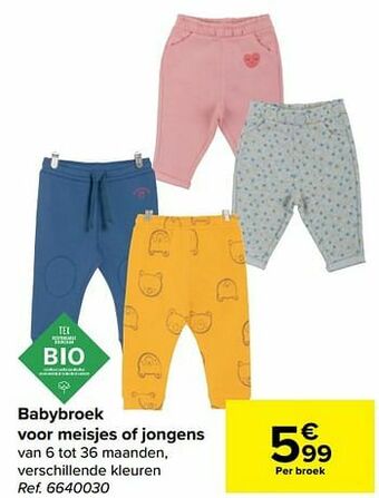 Carrefour Babybroek voor meisjes of jongens aanbieding