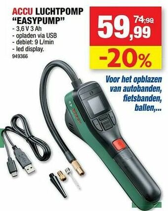 Hubo Bosch accu luchtpomp easypump aanbieding