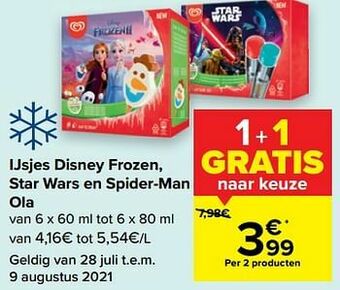 Carrefour Market Ijsjes disney frozen star wars en spider-man ola aanbieding