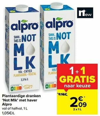 Carrefour Market Plantaardige dranken not mlk met haver alpro aanbieding