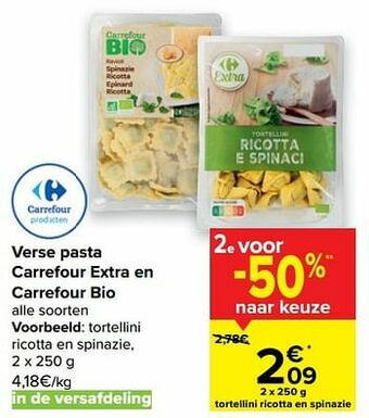 Carrefour Tortellini ricotta en spinazie aanbieding