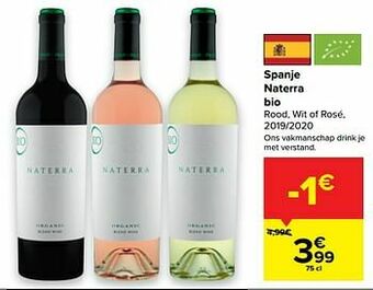 Carrefour Spanje naterra bio rood wit of rosé aanbieding