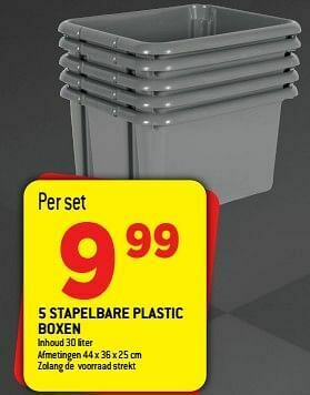 5 stapelbare plastic boxen
