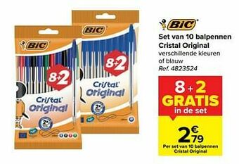 Carrefour Set van 10 balpennen cristal original aanbieding