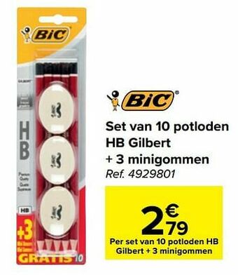 Carrefour Set van 10 potloden hb gilbert + 3 minigommen aanbieding