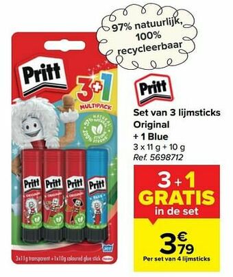 Set van 3 lijmsticks original + 1 blue