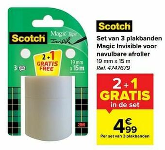 Carrefour Set van 3 plakbanden magic invisible voor navulbare afroller aanbieding