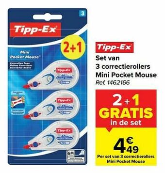 Carrefour Set van 3 correctierollers mini pocket mouse aanbieding