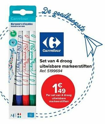 Carrefour Set van 4 droog uitwisbare markeerstiften aanbieding