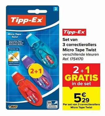 Carrefour Set van 3 correctierollers micro tape twist aanbieding