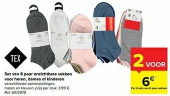 Carrefour Set van 6 paar onzichtbare sokken voor heren dames of kinderen aanbieding