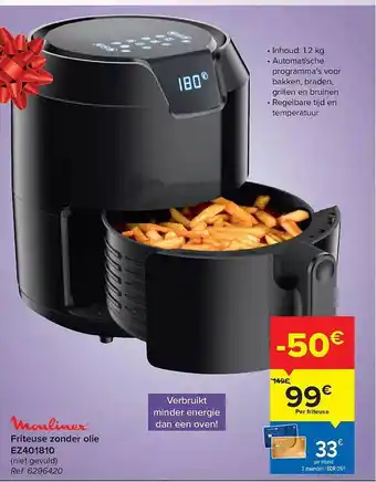 Carrefour Moulinex friteuse zonder olie aanbieding