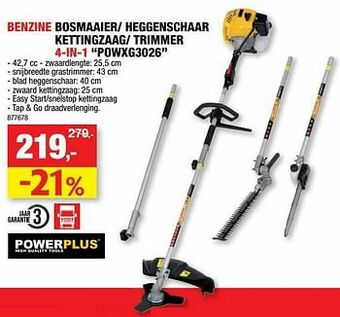 Hubo Powerplus benzine bosmaaier- heggenschaar kettingzaag- trimmer 4-in-1 powxg3026 aanbieding
