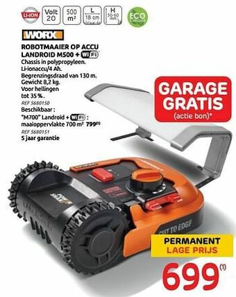Brico Worx robotmaaier op accu landroid m500 + wifi aanbieding