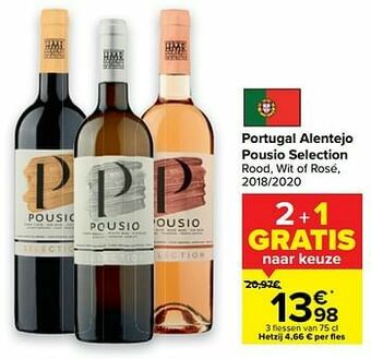 Carrefour Portugal alentejo pousio selection rood, wit of rosé, 2018-2020 aanbieding