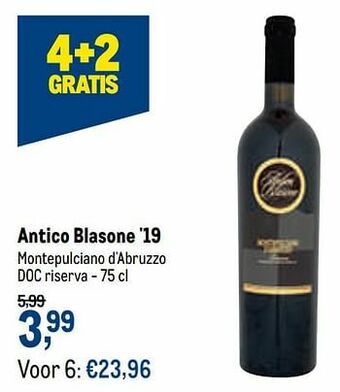 Antico blasone `19 montepulciano d`abruzzo doc riserva