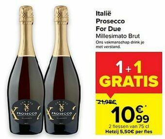 Carrefour Italië prosecco for due millesimato brut aanbieding