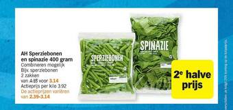 Albert Heijn AH Sperziebonen En Spinazie 400 Gram aanbieding