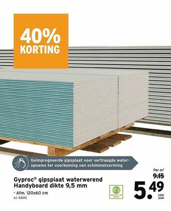 GAMMA Gyproc Giosplaat Waterwerend Handyboard Dikte 9,5 Mm aanbieding