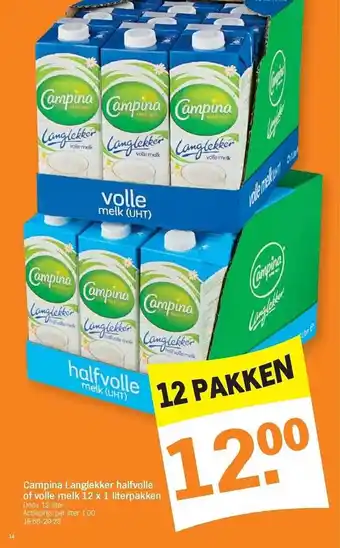 Albert Heijn Campina langlekker hafvolle of volle melk aanbieding