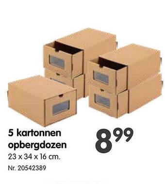 5 kartonnen opbergdozen
