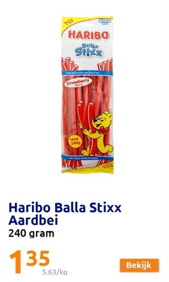 Action Haribo balla stixx aardbei 240 gram aanbieding