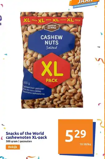 Action Snacks of the world cashewnoten XL-pack 500 gram aanbieding