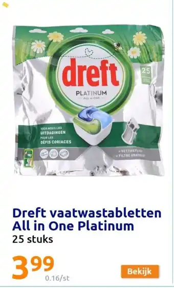 Action Dreft vaatwastabletten all in one platinum 25 stuks aanbieding
