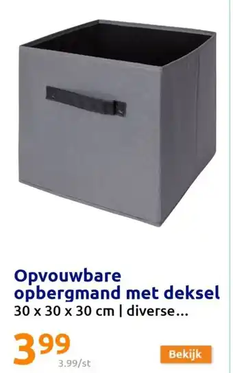 Action Opvouwbare opbergmand met deksel 30x30x30cm aanbieding