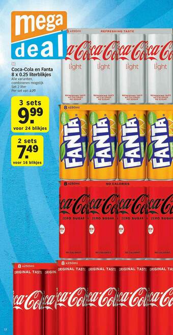 Albert Heijn Coca-Cola En Fanta 8 X 0.25 Literblikjes aanbieding