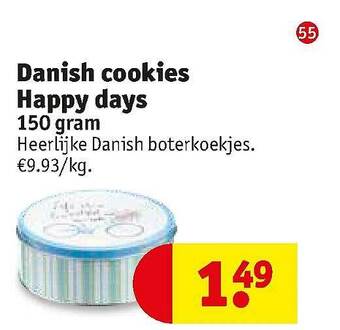 Kruidvat Danish Cookies Happy Days 150 Grams aanbieding