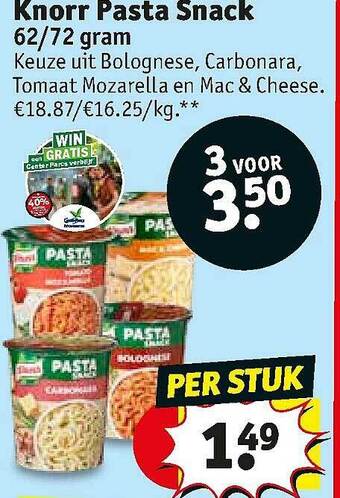 Kruidvat Knorr Pasta Snack 62- 72 Gram aanbieding