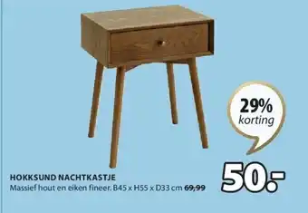 Hokksund nachtkastje massief hout en eiken fineer. b45 x h55 x d33 cm