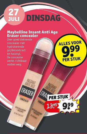 Kruidvat Dinsdag Maybelline Instant Anti Age Eraser Concealer aanbieding