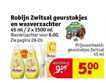 Kruidvat Robijn Zwitsal Geurstokjes En Wasverzachter aanbieding