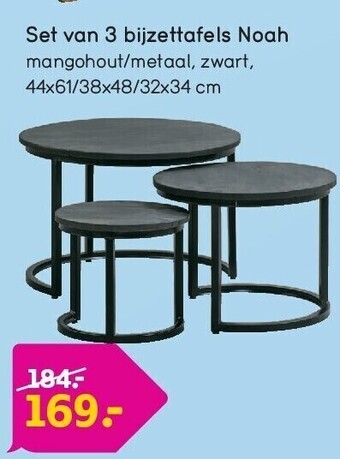 Leen Bakker Set van 3 bijzettafels noah aanbieding