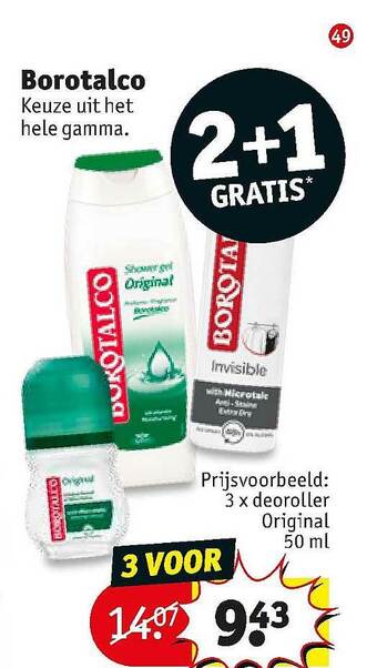 Kruidvat Borotalco Deoroller Original 50 Ml aanbieding