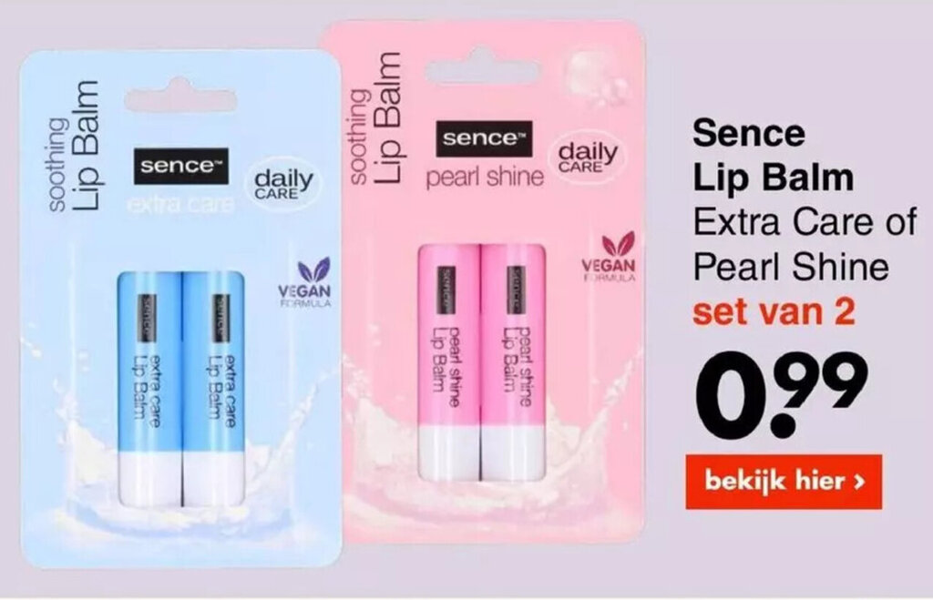 Sence lip balm extra care of pearl shine set van 2 promotie bij Wibra