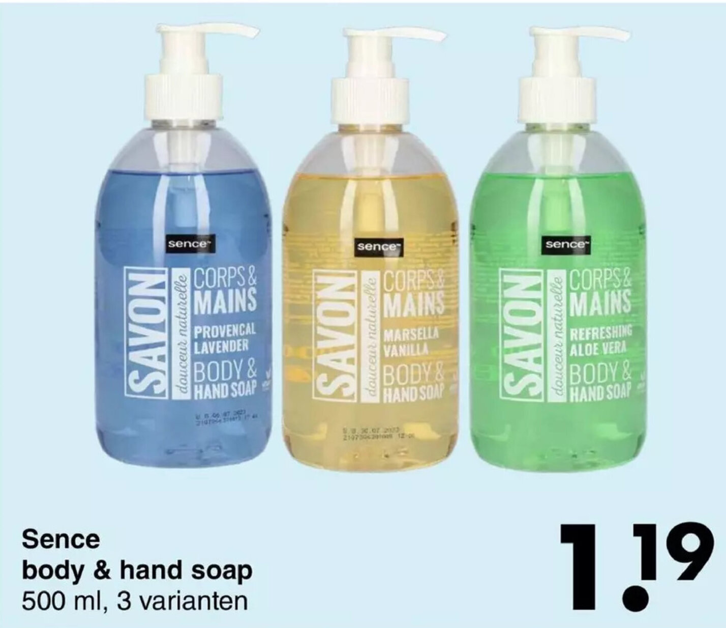 Sence body & hand soap 500 ml, 3 varianten promotie bij Wibra